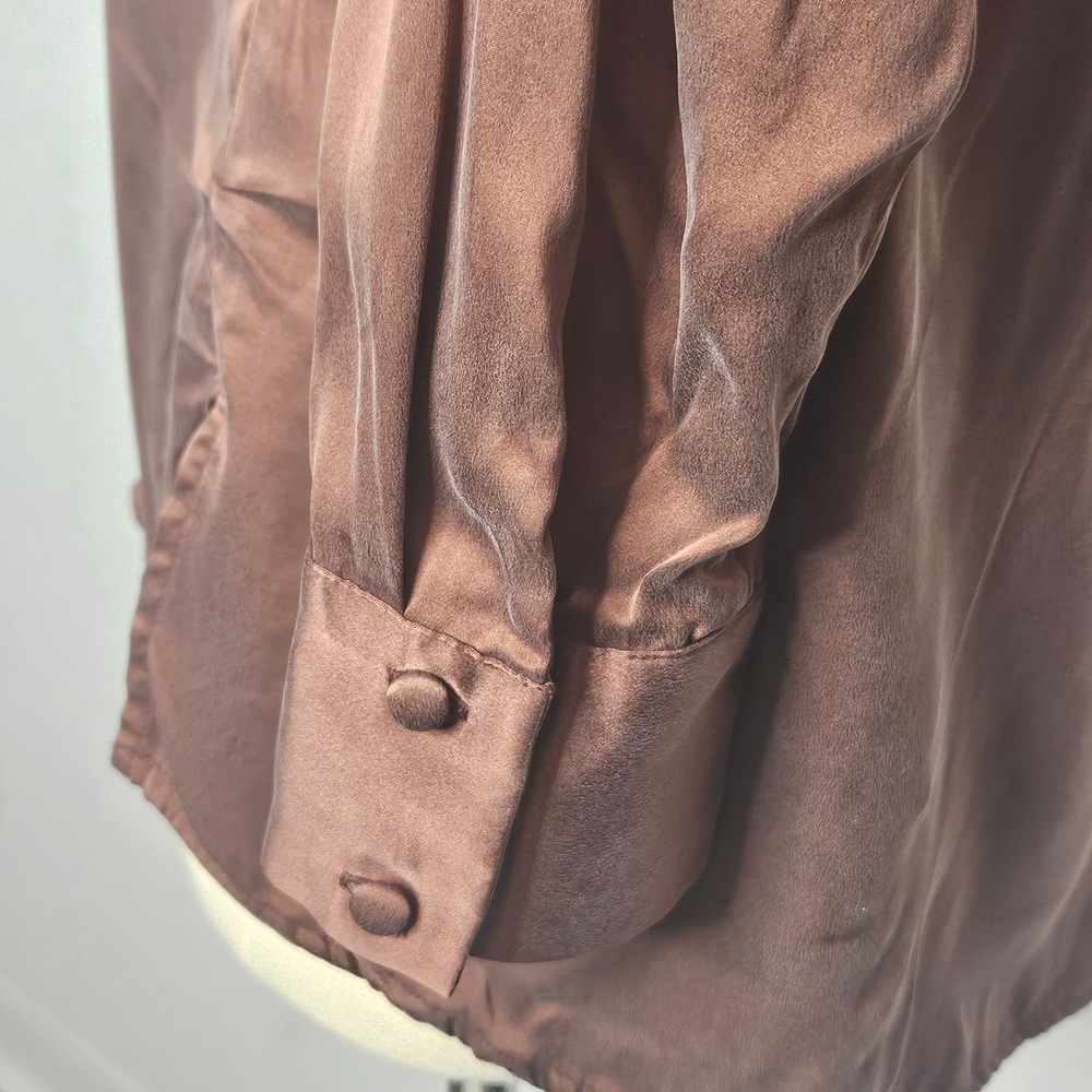 Joie Silk Button Front Blouse Copper Brown Long Sleeve Notched Collar Washable M - Picture 5 of 9